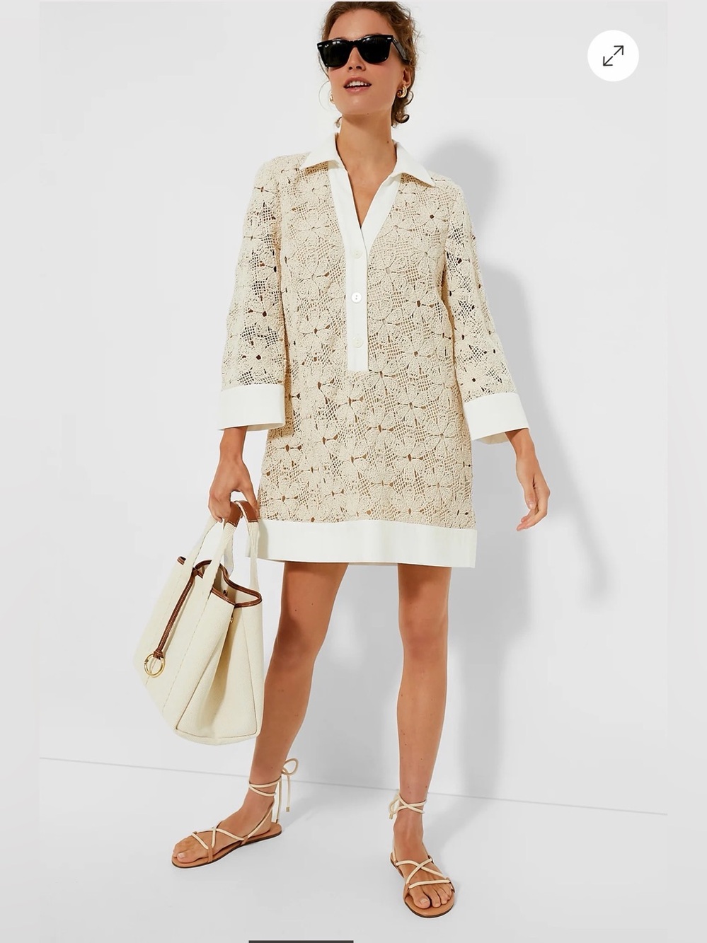 TUCKERNUCK Tan Crochet Collier Dress Large